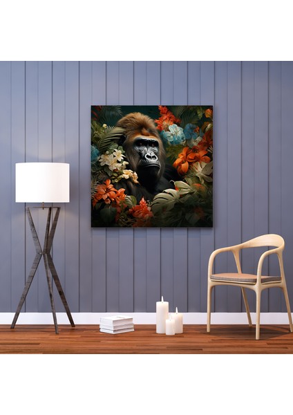Goril Duvar Dekorasyonu - Goril, Egzotik Çiçekler, Duvar Dekorasyonu, Yemyeşil Tropikal Yeşillik, 30X30
