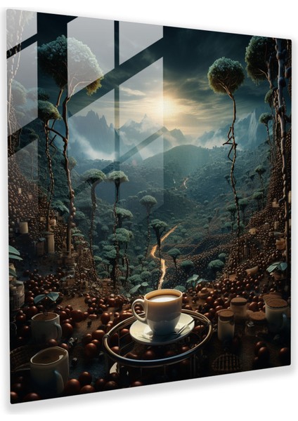 Kahve Harikalar Diyarı Cam Baskı - Kahve, Duvar Dekorasyonu, Kahve Harikalar Diyarı Cam Baskı, Cam Duvar Tablosu, 30X30
