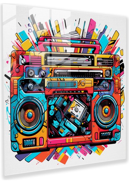 Funky Pop Art Cam Baskı - Funky, Cam Sanatı, Renkli, Boombox, 30X30