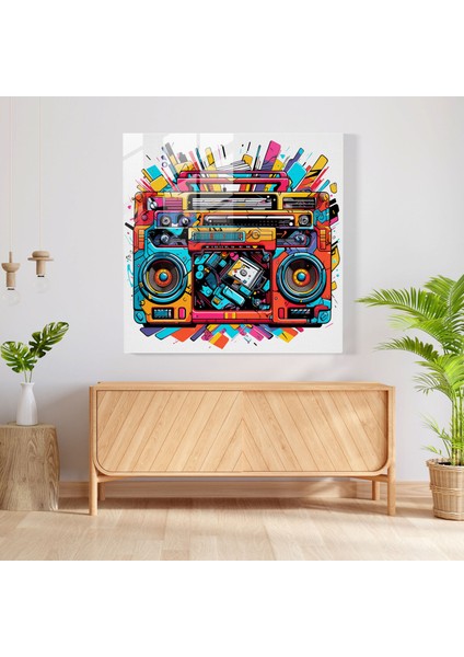 Funky Pop Art Cam Baskı - Funky, Cam Sanatı, Renkli, Boombox, 30X30 fiyatları