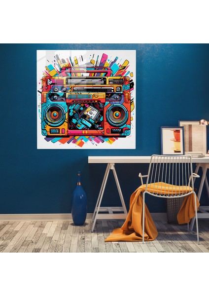 Funky Pop Art Cam Baskı - Funky, Cam Sanatı, Renkli, Boombox, 30X30 modelleri