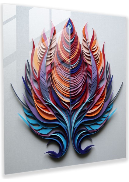 Simetri Tüyler Cam Baskı - Tüy, Renkli Tüyler, Duvar Süslemesi, Tüy, 30X30