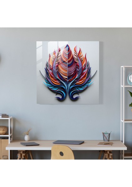 Simetri Tüyler Cam Baskı - Tüy, Renkli Tüyler, Duvar Süslemesi, Tüy, 30X30 fiyatları