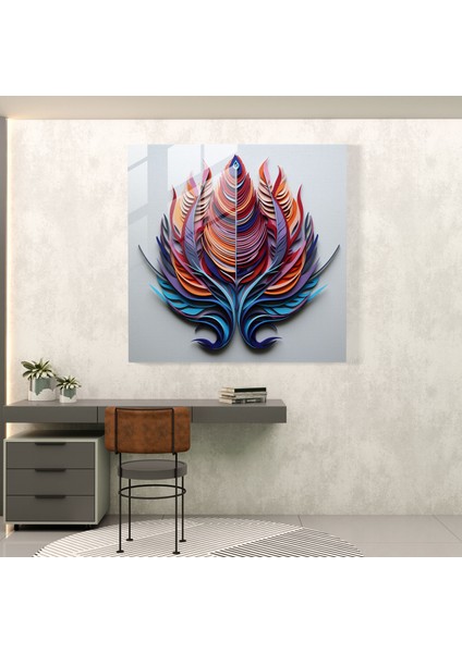 Simetri Tüyler Cam Baskı - Tüy, Renkli Tüyler, Duvar Süslemesi, Tüy, 30X30 modelleri