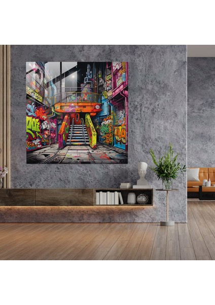 Cool Graffiti Vibes Cam Baskı - Soğuk, Sprey Kutular, Cam Baskı, Sokak Tabelaları, 30X30