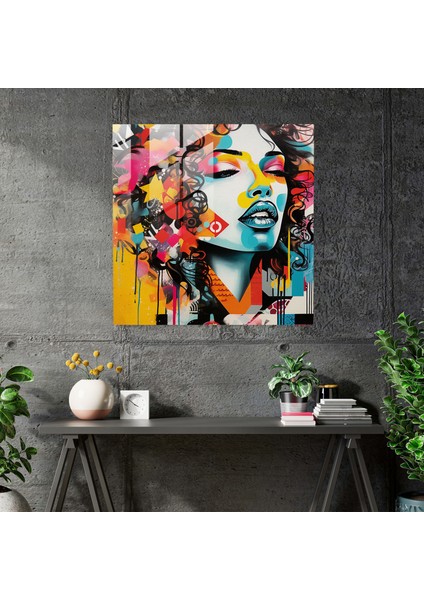 Graffiti Öpücüğü Cam Baskı - Öpücük, Cam Baskı, Cam Sanatı, Cam Duvar Sanatı, 30X30