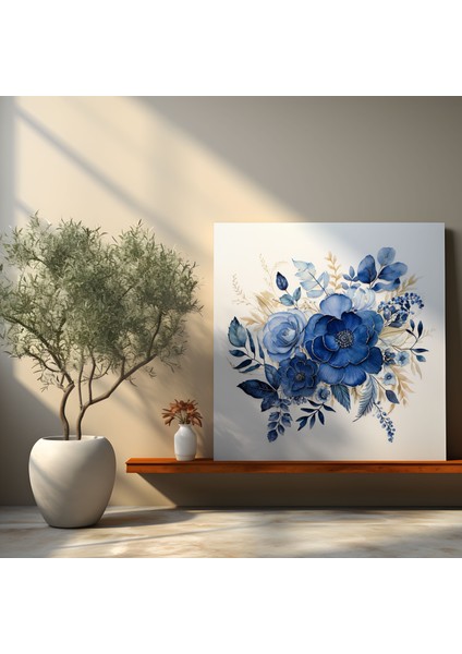 Lacivert Çiçekler Duvar Tablosu - Lacivert, Bahçe, Sakin, Duvar Sanatı, 30X30