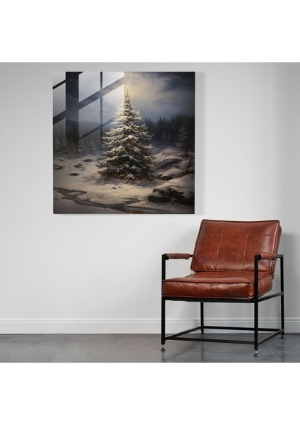Klasik Cam Baskı - Görkemli Karlı Noel Ağacı - Noel, Cam Sanatı, Klasik Yağlıboya Tablo, Duvar Süslemesi, 30X30