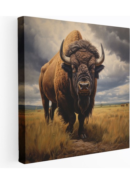 Bufalo Kanvas Tablo - Açık Alanda Görkemli Bizon - Bufalo, Yaban Hayatı, Bufalo, Duvar Tablosu, 30X30