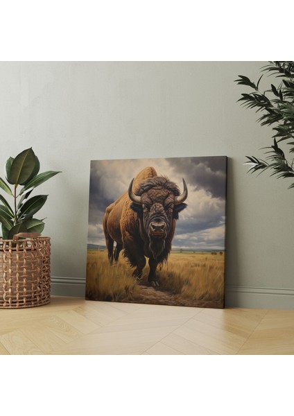 Bufalo Kanvas Tablo - Açık Alanda Görkemli Bizon - Bufalo, Yaban Hayatı, Bufalo, Duvar Tablosu, 30X30 fiyatları