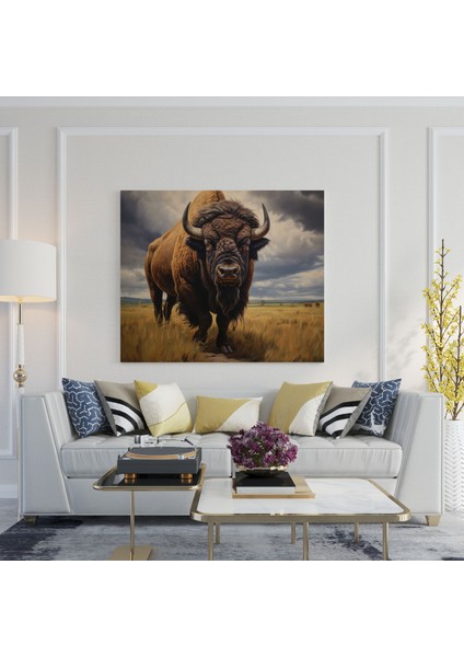 Bufalo Kanvas Tablo - Açık Alanda Görkemli Bizon - Bufalo, Yaban Hayatı, Bufalo, Duvar Tablosu, 30X30 modelleri