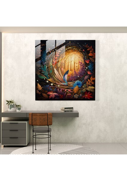 Büyülü Tüy Cam Baskı - Tüy, Büyülü Orman, Büyü, Ev Dekorasyonu, 30X30 fiyatları