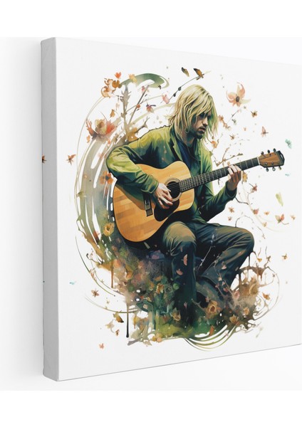 Kurt Cobain Duvar Tablosu - Kurt Cobain, Kurt Cobain, Müzik Notaları, Kanvas Tablo, 30X30