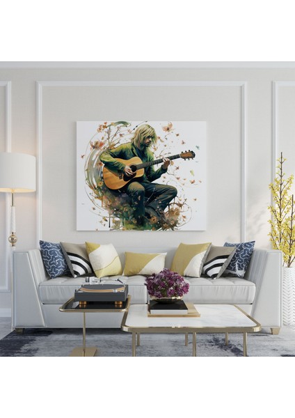 Kurt Cobain Duvar Tablosu - Kurt Cobain, Kurt Cobain, Müzik Notaları, Kanvas Tablo, 30X30