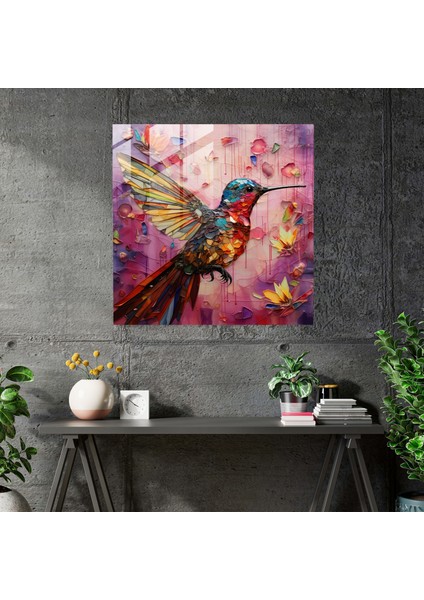 Vitray Kanatlar Cam Baskı - Sinek Kuşu, Cam Sanatı, Gerçeküstü, Karışık Teknik, 30X30 fiyatları