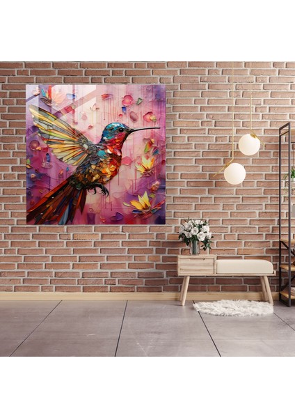 Vitray Kanatlar Cam Baskı - Sinek Kuşu, Cam Sanatı, Gerçeküstü, Karışık Teknik, 30X30 modelleri