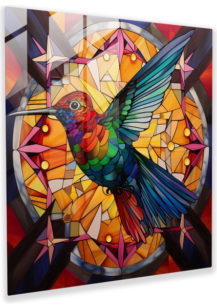 Geometrik Sinek Kuşu Cam Baskı - Sinek Kuşu, Sinek Kuşu, Cam Sanatı, Modern Sanat, 30X30