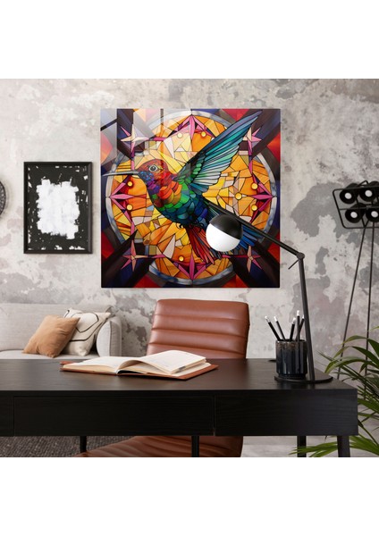 Geometrik Sinek Kuşu Cam Baskı - Sinek Kuşu, Sinek Kuşu, Cam Sanatı, Modern Sanat, 30X30