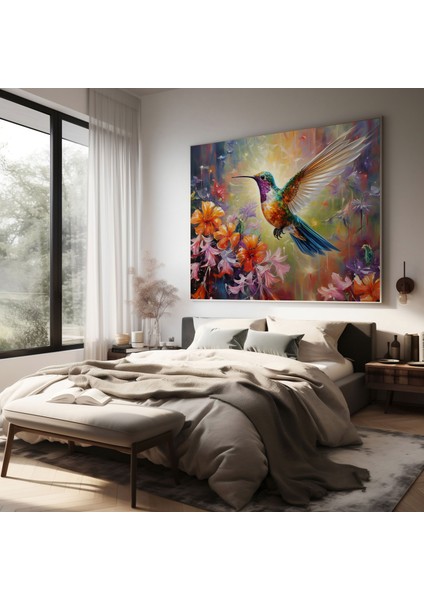 Canlı Sinek Kuşu Kanvas Tablo - Sinek Kuşu, Sinek Kuşu, Ev Dekorasyonu, Yağlıboya Tablo, 30X30