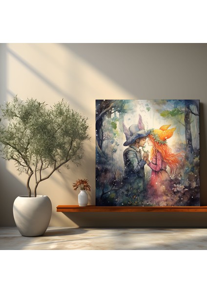 Kiss Kanvas Tablo - Öpücük, Duvar Dekorasyonu, Masal, Rüya Gibi, 30X30