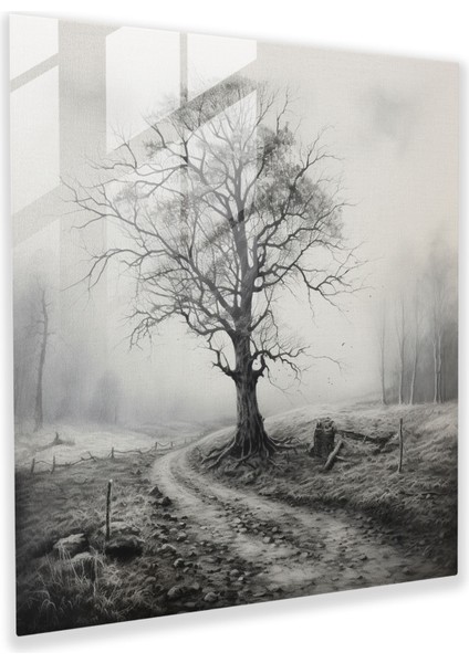 Gri Puslu Orman Cam Baskı - Gri, Cam Sanatı, Ev Dekorasyonu, Gri Puslu Orman Cam Baskı, 30X30