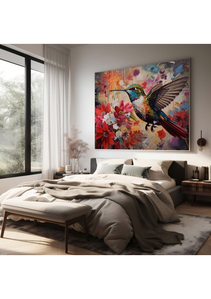 Eklektik Sinek Kuşu Kanvas Tablo - Sinek Kuşu, Canlı Desenler, Sinek Kuşu, Ev Dekorasyonu, 30X30