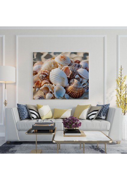 Plaj Kanvas Tablo - Sahilde Deniz Kabukları - Plaj, Ev Dekorasyonu, Duvar Süslemesi, Deniz Kabukları, 30X30 fiyatları