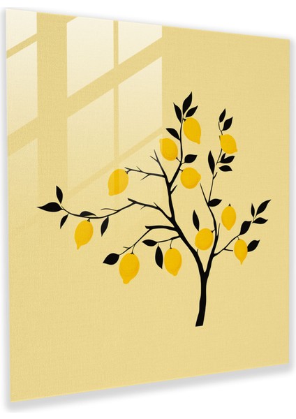 Zarif Limon Ağacı Cam Baskı - Limon Ağacı, Limon Ağacı, Minimalist Tasarım, Zarif Siluet, 30X30