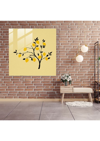Zarif Limon Ağacı Cam Baskı - Limon Ağacı, Limon Ağacı, Minimalist Tasarım, Zarif Siluet, 30X30 modelleri