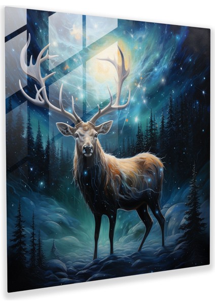 Yıldızlı Boynuzlar Elk Cam Baskı - Elk, Duvar Dekorasyonu, Ev Dekorasyonu, Gerçeküstü, 30X30