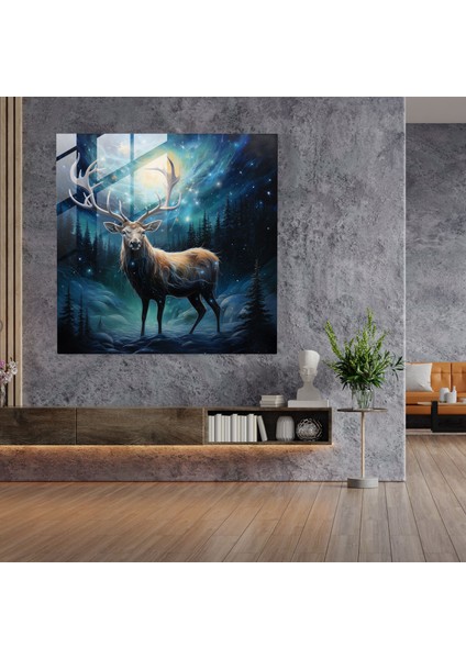 Yıldızlı Boynuzlar Elk Cam Baskı - Elk, Duvar Dekorasyonu, Ev Dekorasyonu, Gerçeküstü, 30X30 fiyatları