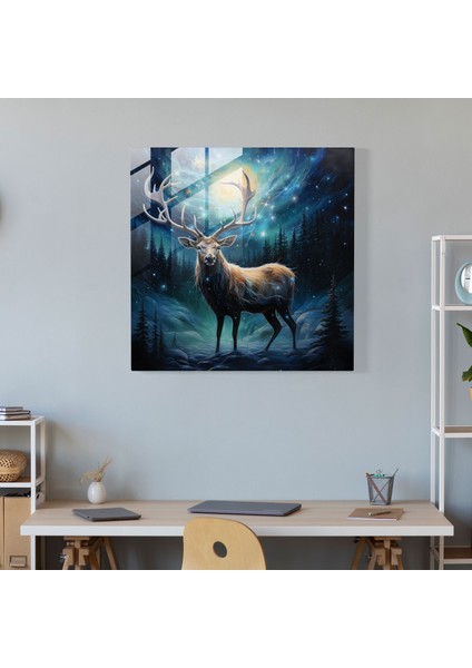 Yıldızlı Boynuzlar Elk Cam Baskı - Elk, Duvar Dekorasyonu, Ev Dekorasyonu, Gerçeküstü, 30X30 modelleri