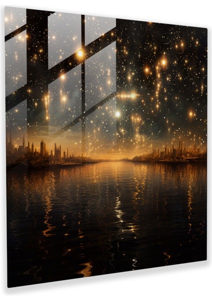 Parıltılı Gece Gökyüzü Cam Duvar Sanatı - Parıltılı, Büyüleyici, Parıltılı, Cam Duvar Sanatı, 30X30