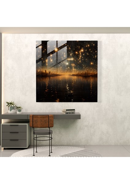 Parıltılı Gece Gökyüzü Cam Duvar Sanatı - Parıltılı, Büyüleyici, Parıltılı, Cam Duvar Sanatı, 30X30