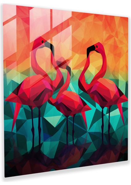 Geometrik Siluet Flamingo Cam Baskı - Flamingo, Siluetler, Cam Baskı, Cam Sanatı, 30X30