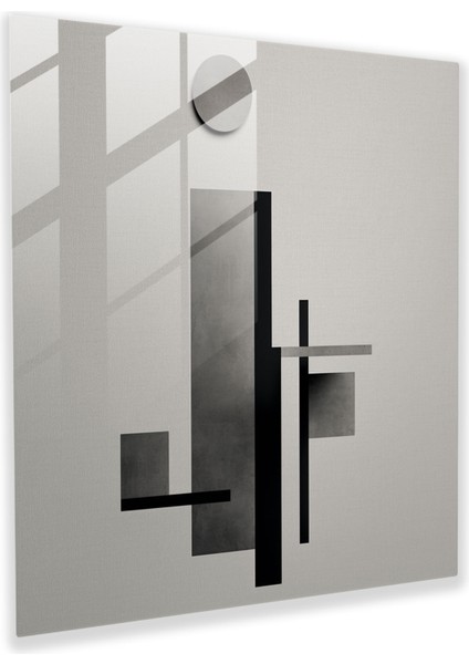 Minimal Gri Cam Baskı - Gri, Ev Dekorasyonu, Minimalist Tasarım, Gri Geometrik Şekiller, 30X30