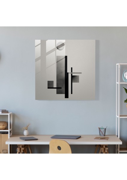 Minimal Gri Cam Baskı - Gri, Ev Dekorasyonu, Minimalist Tasarım, Gri Geometrik Şekiller, 30X30