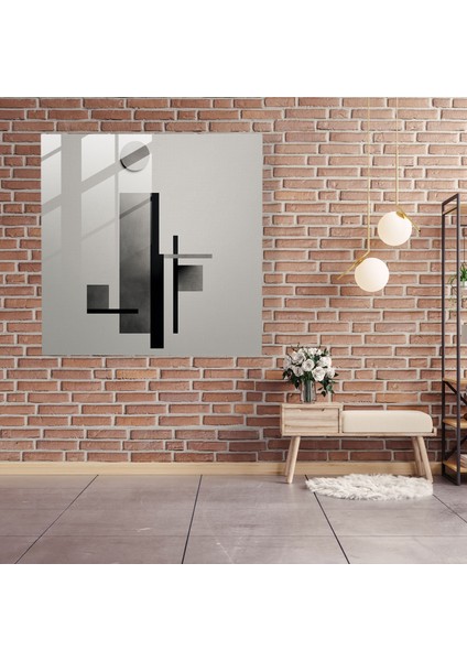 Minimal Gri Cam Baskı - Gri, Ev Dekorasyonu, Minimalist Tasarım, Gri Geometrik Şekiller, 30X30