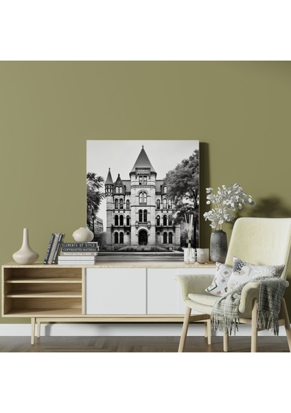 Klasik Duvar Sanatı - Tarihi Binanın Siyah Beyaz Fotoğrafı - Klasik, Kanvas Tablo, Duvar Sanatı, Duvar Dekorasyonu, 30X30 modelleri