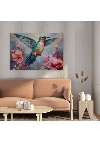 Sinek Kuşu Duvar Süslemesi - Sinek Kuşu, El-Boyalı Akrilik Tablo, Sinek Kuşu, Kanvas Tablo, 30X30