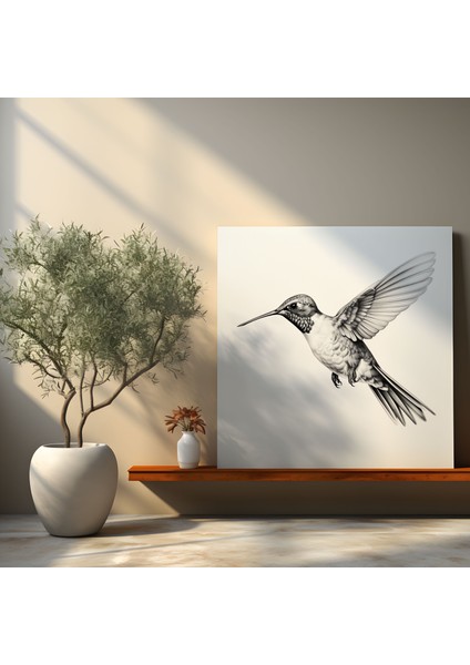 Minimalist Sinek Kuşu Duvar Tablosu - Sinek Kuşu, Ev Dekorasyonu, Kanvas Tablo, Temiz Çizgiler, 30X30