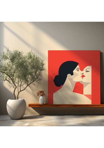 Öpücük Duvar Tablosu - Öpücük, Kanvas Tablo, Ev Dekorasyonu, Minimalist, 30X30
