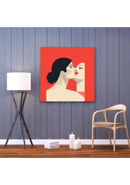 Öpücük Duvar Tablosu - Öpücük, Kanvas Tablo, Ev Dekorasyonu, Minimalist, 30X30