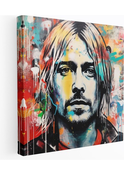 Kurt Cobain Kanvas Tablo - Grafiti Tarzı Duvar Tablosu - Kurt Cobain, Konformist Olmayan Ruh, Grafiti Tarzı, Asi Görüntü, 30X30