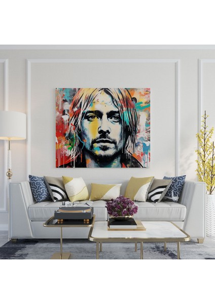 Kurt Cobain Kanvas Tablo - Grafiti Tarzı Duvar Tablosu - Kurt Cobain, Konformist Olmayan Ruh, Grafiti Tarzı, Asi Görüntü, 30X30