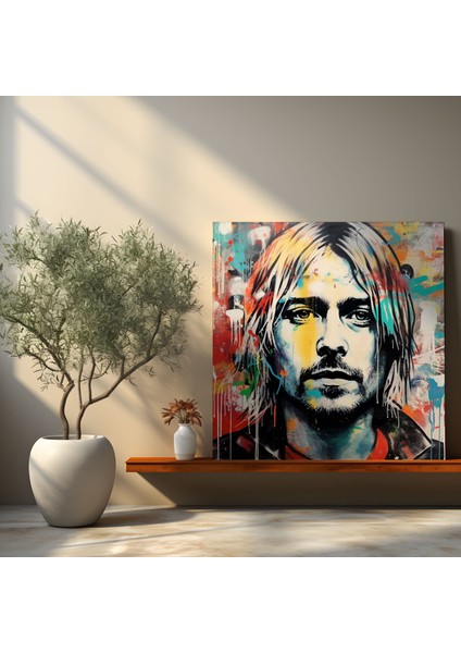 Kurt Cobain Kanvas Tablo - Grafiti Tarzı Duvar Tablosu - Kurt Cobain, Konformist Olmayan Ruh, Grafiti Tarzı, Asi Görüntü, 30X30