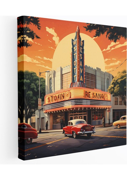 Nostalji Duvar Tablosu - Vintage Sinema Kanvas Tablo - Nostalji, Sinema Aşığı, Nostalji, Nostaljik Atmosfer, 30X30
