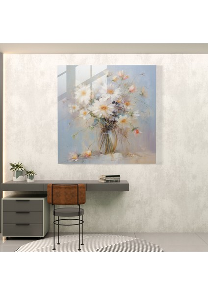 Nötr Narin Buket Cam Baskı - Nötr, Cam Sanatı, Nötr, Empresyonist Pastel Çizim, 30X30 modelleri