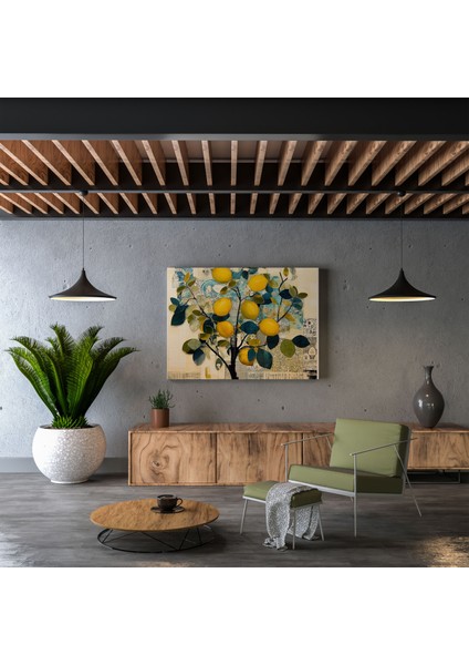 Limon Ağacı Kanvas Tablo - Karma Teknik Kolaj Duvar Sanatı - Limon Ağacı, Duvar Sanatı, Ev Dekorasyonu, Dokular, 30X30