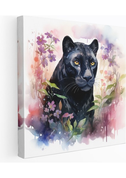Kara Panter Kanvas Tablo - Rüya Gibi Suluboya Tablo - Kara Panter, Kanvas Tablo, Ev Dekorasyonu, 30X30
